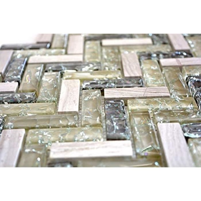 Mosaïque Translucide Gris Noir - Verre Et Pierre, 10 Pièces, Mosani Mosaik