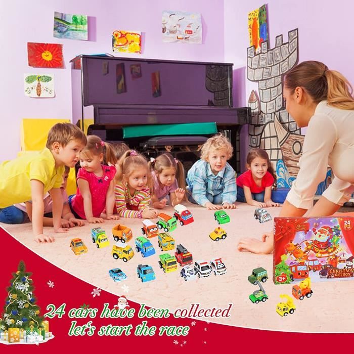 KreativeKraft Calendrier De L'Avent 2024 Garçon - 24 Jouets Petites Voitures & Camions Avec Circuit
