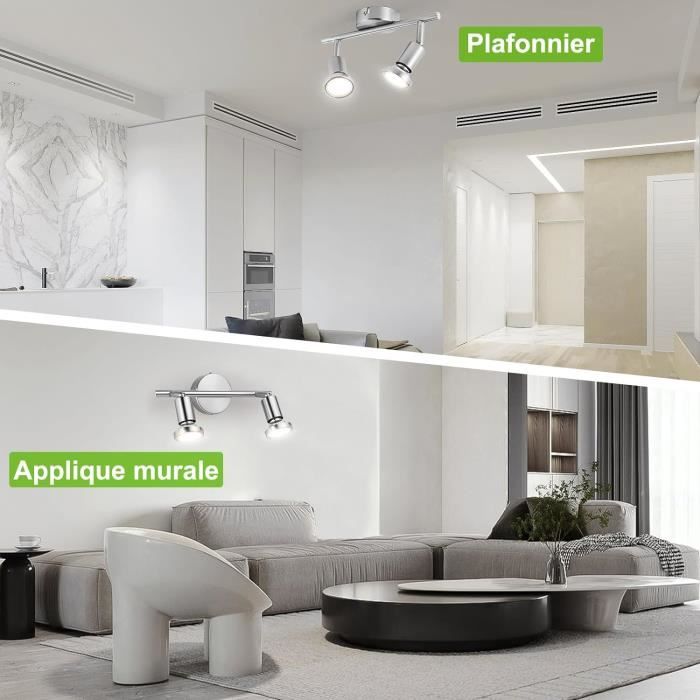 Kimjo Plafonnier LED 2 Spots Orientables - Cdiscount Maison