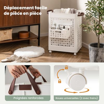 Panier à linge 4 compartiments, collecteur de linge avec roulettes et tringle à linge Panier à linge 4 compartiments, collecteur de linge avec roulettes et tringle à linge