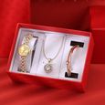 Coffret montre femme + bracelet + collier – mode diamant doré cadeau d'anniversaire bijoux femme luxe-0