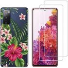 NOVAGO Pour Samsung Galaxy S20 FE 4G S20 FE 5G -Coque résistante arrière tropical + 2 vitre protections écran verre trempé