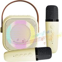 Karaoke enfants，micro karaoke pour Enfants et Adultes，Mini Haut Parleur Bluetooth-BLANC,2 Microphones