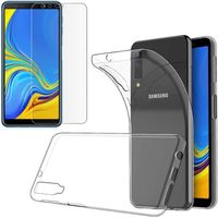 Coque Samsung Galaxy A7 2018 A750 Silicone Transparent + Verre Trempé Transparent Film Protection Ecran [Phonillico®]