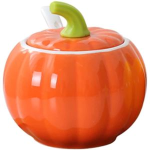 Sucrier Sucrier en Céramique Forme Citrouille avec Couvercle Cuillère Assaisonnement de Cuisine Pot Sel Poivre Pot de Rangement Orange 