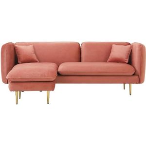 BOSTON - Canapé velours  4 places rose corail + ottoman