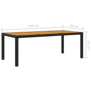 TABLE DE JARDIN  Table de jardin 190x90x75 cm Résine tressée et bois acacia Noir Mothinessto LY0034