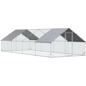 ENCLOS - CHENIL Enclos poulailler chenil 24 m² - parc grillagé dim. 8L x 3l x 2H m - double espace couvert - acier galvanisé 800x300x200cm Gris