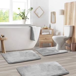 Ensemble tapis salle de bain et WC rayé noir