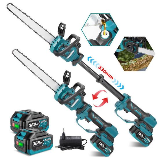 Sécateur Électrique Télescopique Yofidra 2-en-1 – Coupe 30mm, Perche 4.2m, 2 Batteries 3000mAh – Pour Arbres Fruitiers