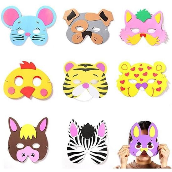 AOOTUERL 12 Pièces Masques D'animaux En Feutrine,Masque Animaux Jungle Pour Filles Garçons, Masque Animal Pour Déguisement Cosplay, Carnaval, Fête D' Anniversaire, 15x19cm, Couleur