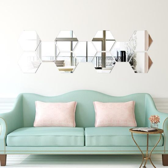 12 Pièces Réglage Miroir Acrylique Amovible Décalque Autocollant Mural pour Maison Salon Chambre Décor