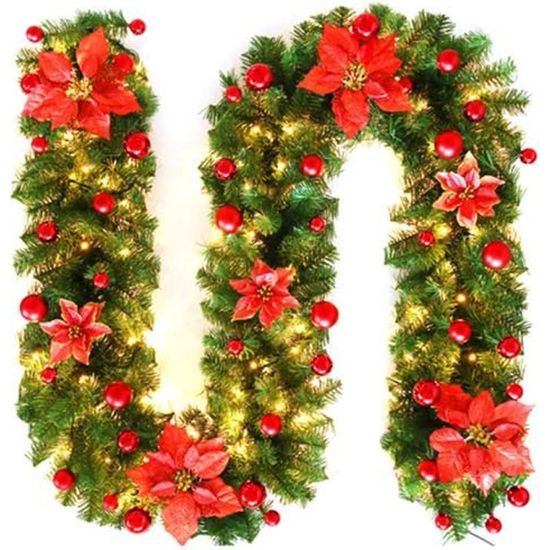 2.7m Guirlande Lumineuse Sapin Noël Avec LED，fleurs rougedécoration de Noël