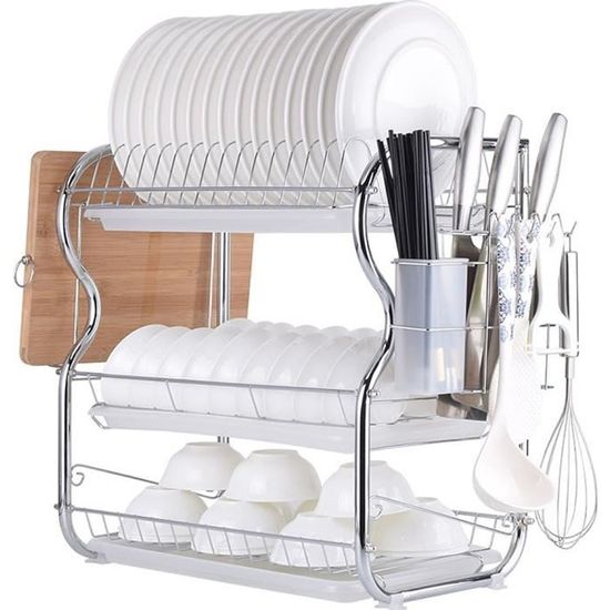 Égouttoir à Vaisselle Relaxdays – Porte-assiettes Et Couverts En Inox – 60x28x39 Cm