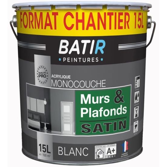 Bâtir - Peinture Mur & Plafond Blanc - Gamme Chantier - 15L Bon po