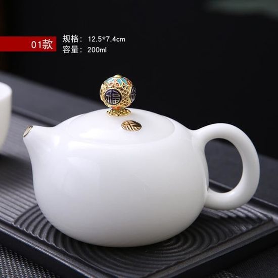 Théière En Céramique Blanche Kungfu - Petite Théière Pratique Pour Maison, Bureau, Voyage - 13x8.5x7 Cm