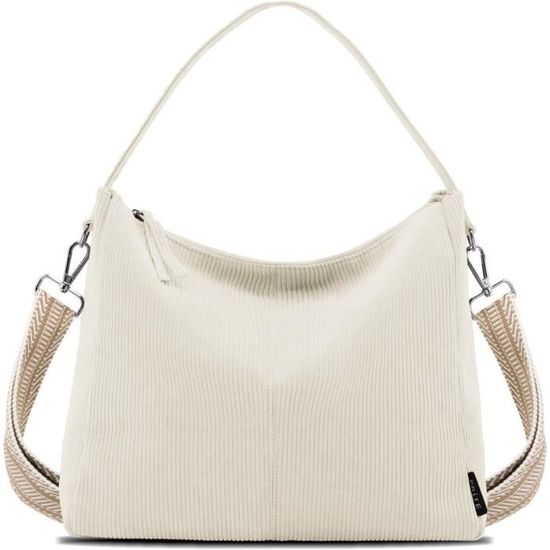 Sac Fourre-Tout Femme Velours Côtelé - Grand Cabas Avec Fermeture Éclair - 43x40cm