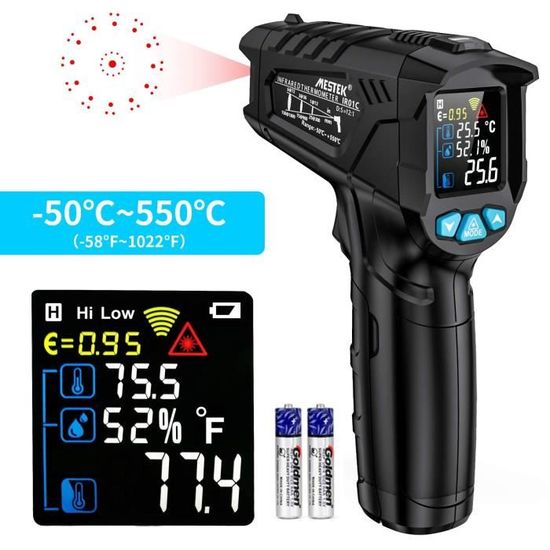 MESTEK - Thermomètre Infrarouge Laser Avec Sonde -50°C à 800°C - Pistolet Température Sans Contact - Cuisine, BBQ, Industriel
