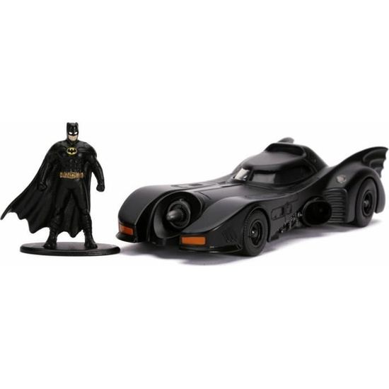 Batmobile 1989 Hollywood + Figurine Batman - Voiture Noir 1/32 - Vehicule Minature DC - Enfant