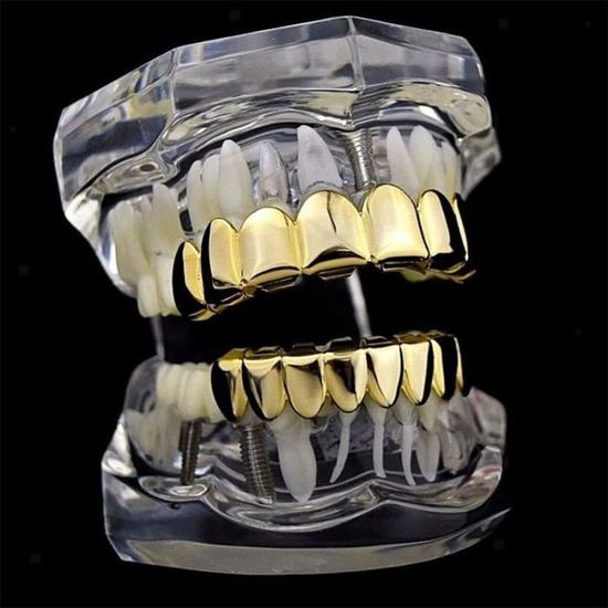 LONGHAO 2pcs Grilles Dents Hip-Hop Or - Grillz Avec Barres Moulage Silicone, Accessoire Mode Hip Hop