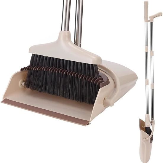 Balai et Pelle, 10.59*31.49 Pouces Brosse Balai 2 en 1 avec Ensemble Pelle, Balai Vertical Rotatif à 180° avec Long Manche et Pelles Légères pour Nettoyage de Sol Cuisine Bureau Hall