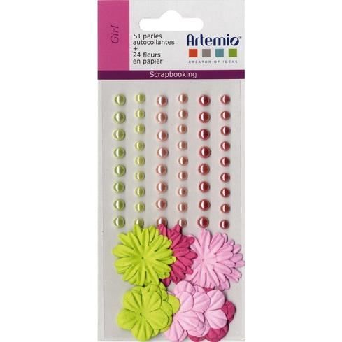 ARTEMIO Fleurs Papier + Perles Autocollantes Girl