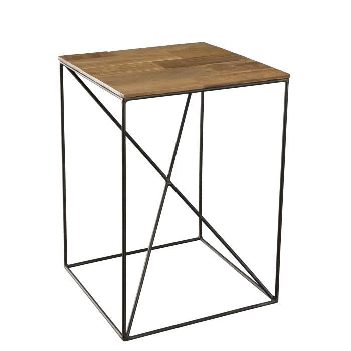 MACABANE MADISON - Table d'appoint carrée bois plateau Teck recyclé 35x35cm pied métal noir petit mo