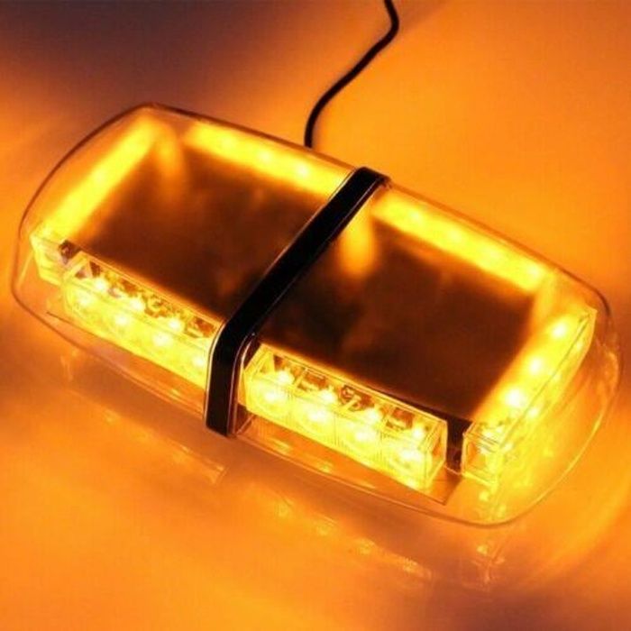 24W 12V Led Lampe d'Avertissement Orange Signalisation Urgence Base Aimant