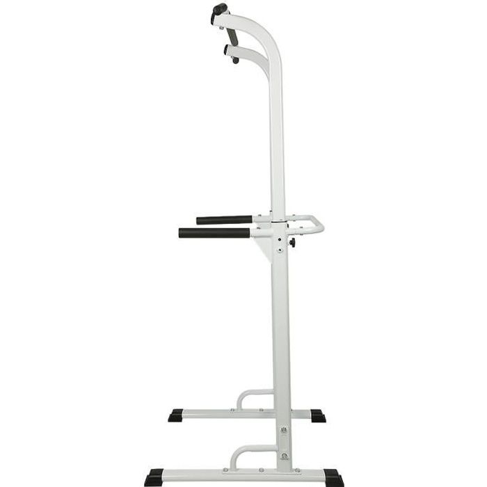 Power Tower Barre de Traction Ajustable Station Musculation Dips Station Chaise Romaine - Blanc et Noir