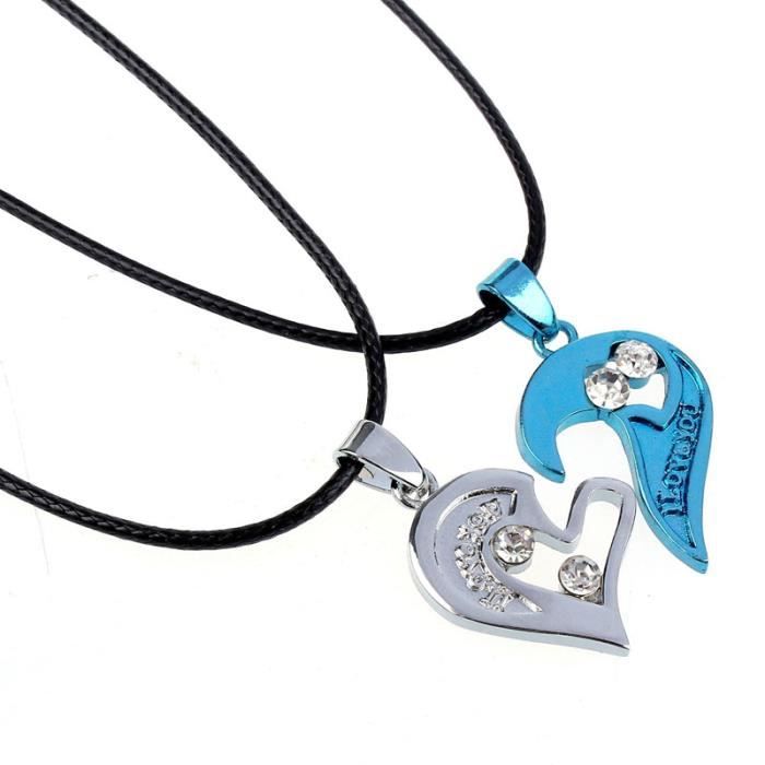 Deux en un I Love You Collier Pendentif Coeur Lovers Couples Cadeau Bleu xl057