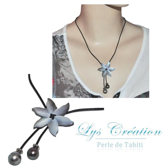 LYS CREATION NOUMEA Collier argent 925 Perle de Tahiti fleur de nacre bijou