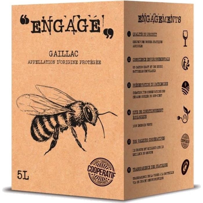 BIB Vin Rosé Engagé 5 Litres - Cubi AOP Gaillac Rosé