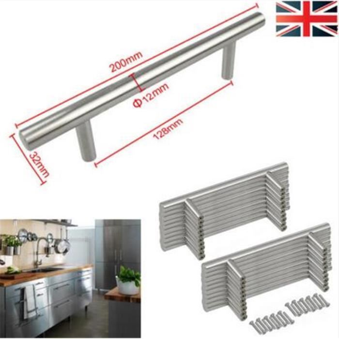20pcs T-Barre Poignée Porte Acier Inoxydable Meuble Armoire de Cuisine Porte Tiroir