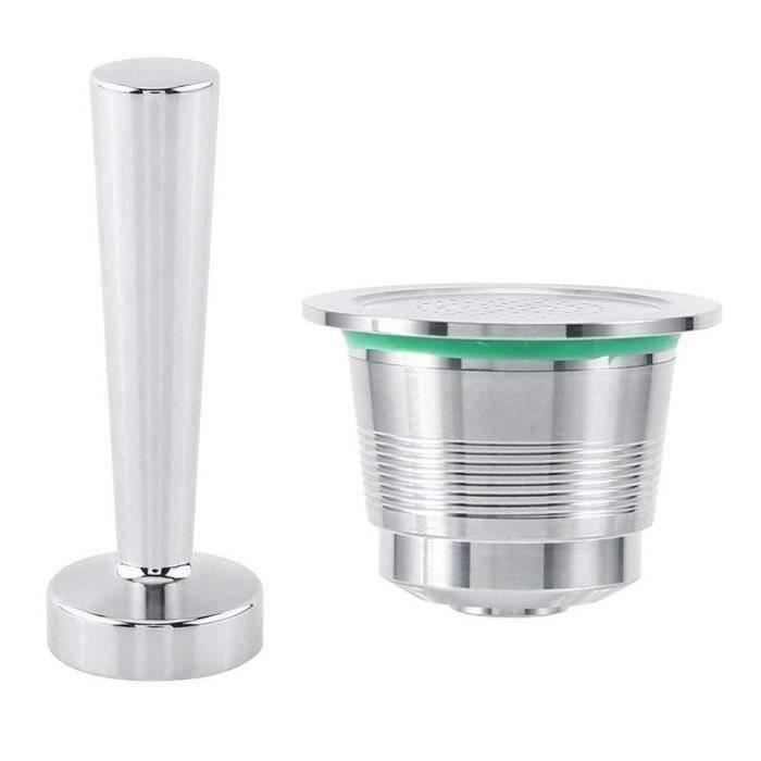 Kit Tamper à café pour Nespresso machine à café en inox + Capsule rechargeable de machine café nespresso en inox + Cuillère d L0C65D