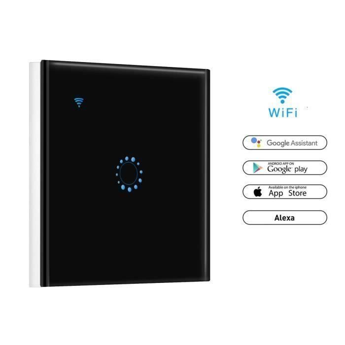Interrupteur Tactile Mural Wifi Intelligent - 1 Bouton Controle Par App Uk Plug - Noir