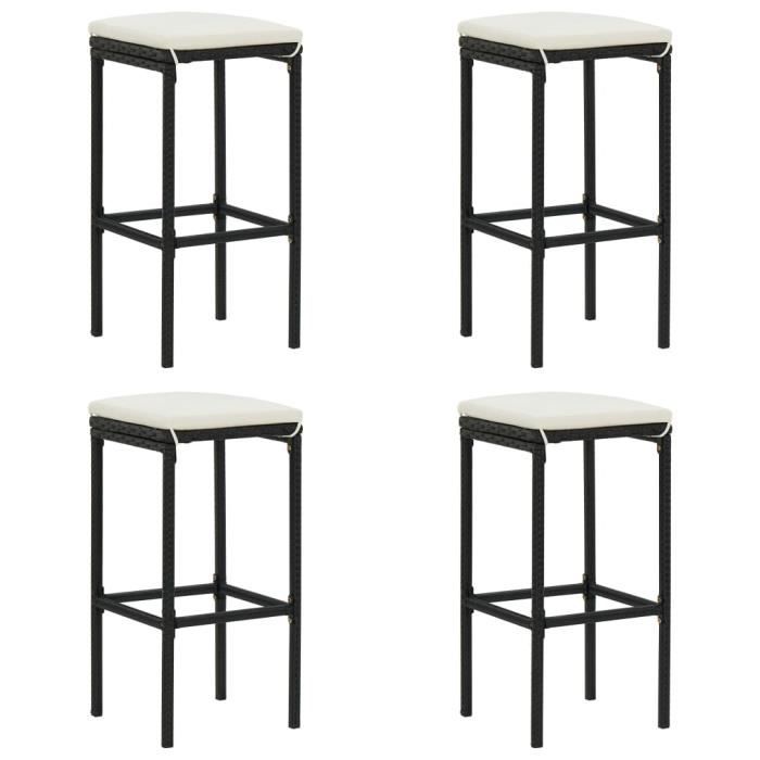 Magic Economique :- Lot de 4 Tabourets de bar avec coussins Mode - Chaise de bar Tabouret de salon- Noir Résine tressée :-106685