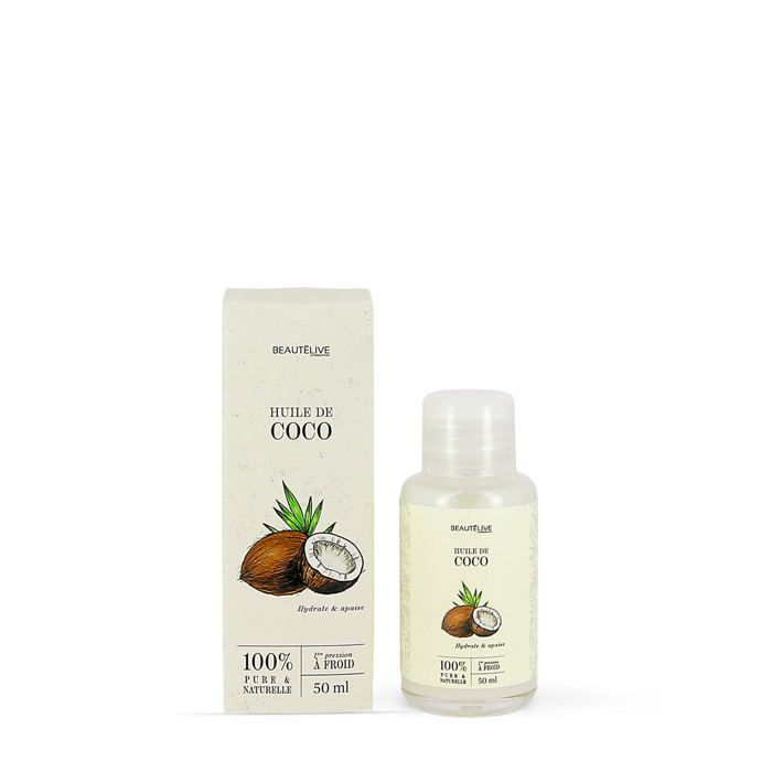 Huile de coco naturelle Naturelle 50ml, Beautélive. Apaiser, Hydrater Corps.