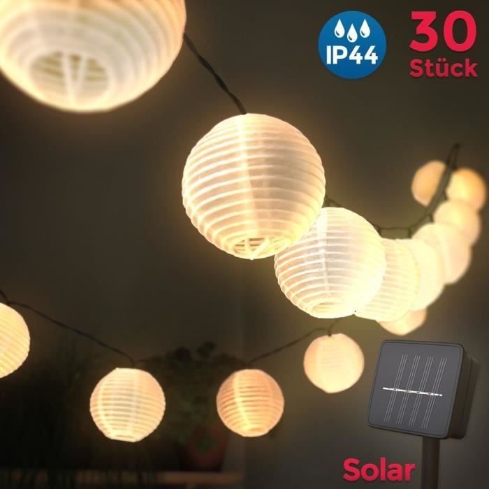 Guirlande LED solaire extérieur 30 lampions éclairage décoratif jardin balcon terrasse protégé contre les projections d'eau IP44
