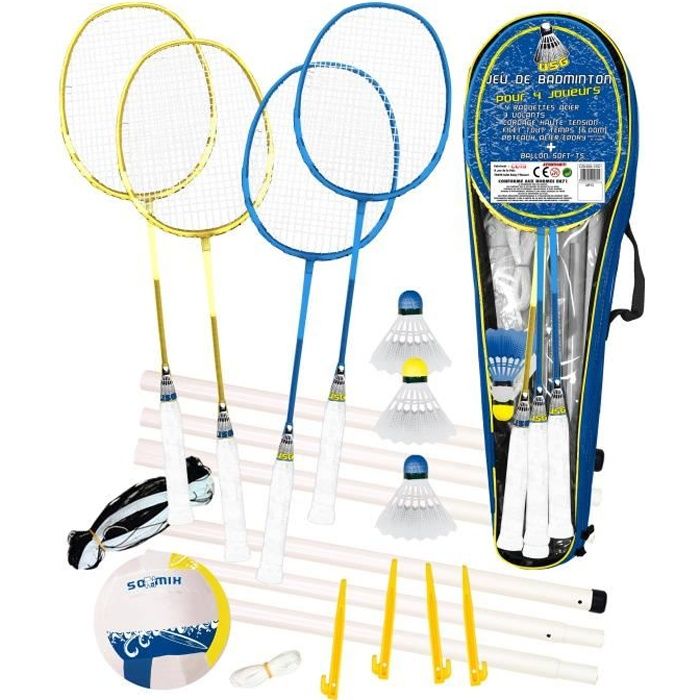CDTS Ensemble Badminton 4 Raquettes + Ballon Multi-Jeux Taille 5.