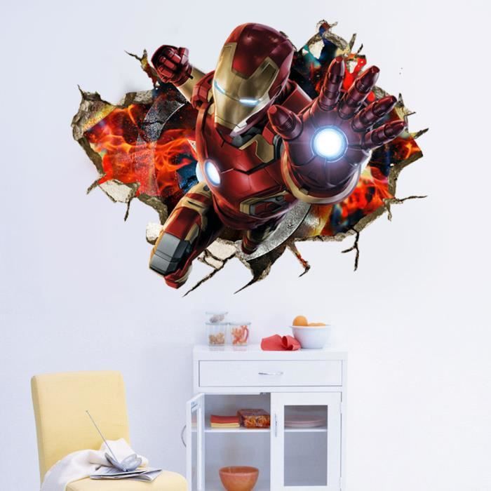 Iron Man Stickers Muraux 3D Avengers Papier Peint Muraux 70x50cm