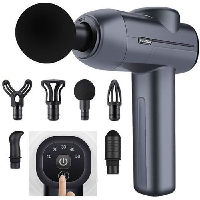 GOBRO Pistolet de Massage Musculaire,Massage Gun pour Récupération de Fatigue(5 Niveaux Réglables, 6 Têtes de Massage)