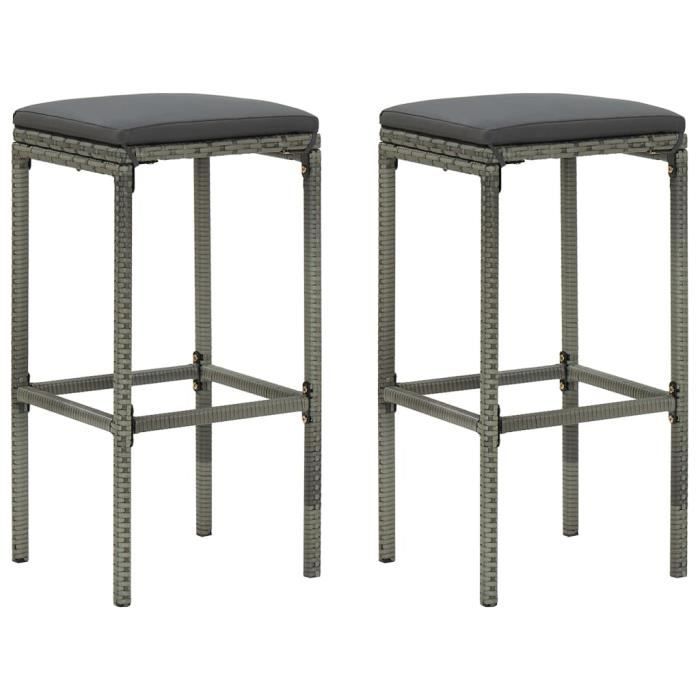 LIA Tabourets de bar avec coussins 2 pcs Gris Résine tressée