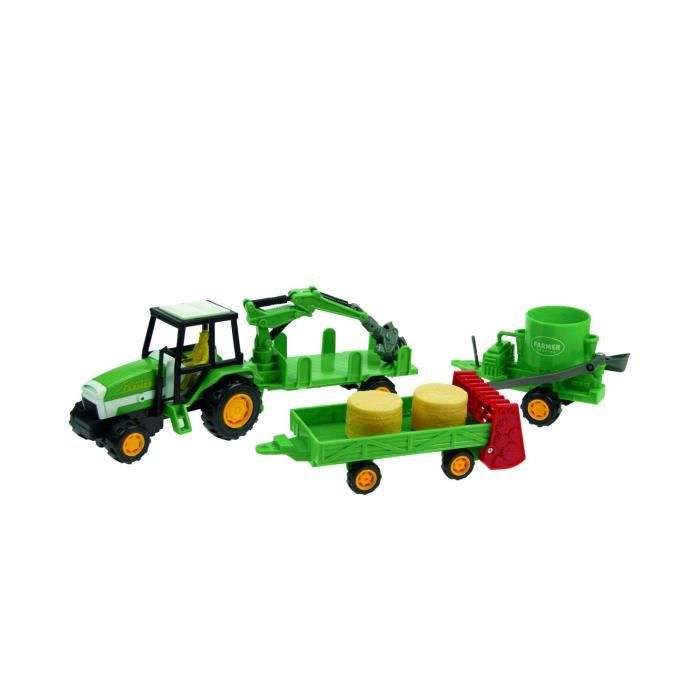 Jouet coffret ferme - Tracteur + 3 Engins agricoles - Vert
