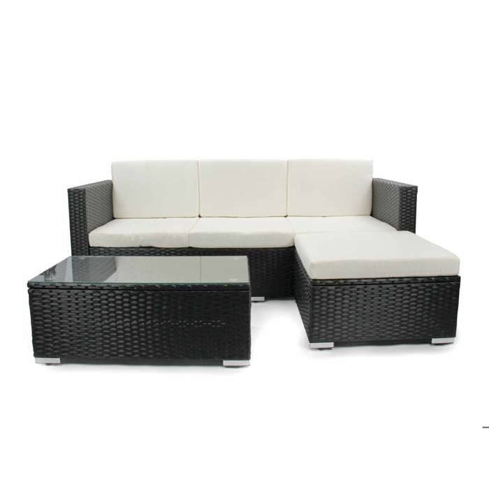 Salon de jardin en résine tressée Camiri 4 places Noir - Jardideco 80 x 44 x 32,5 cm