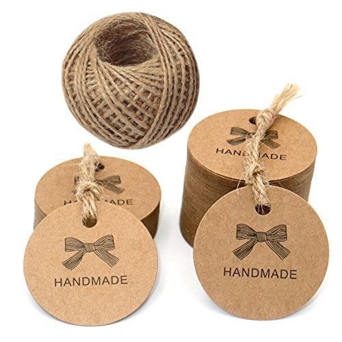 100 pcs étiquettes en papier kraft 4,3 cm étiquettes cadeaux avec 30m ficelle de jute