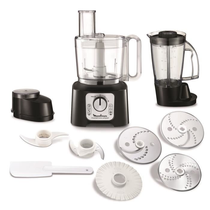 MOULINEX FP546811 Robot multifonctions Double Force Compact + 9 accessoires - Noir/Gris foncé