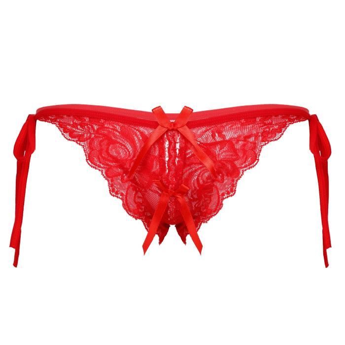 iixpin String Homme Sissy Dentelle Tanga Slip Gay Jockstrap Erotique Lingerie Sous-vêtement Rouge