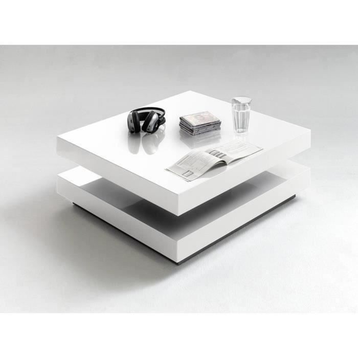 Table basse pivotant coloris Blanc laque brillant - L75 x H30 x P75 cm
