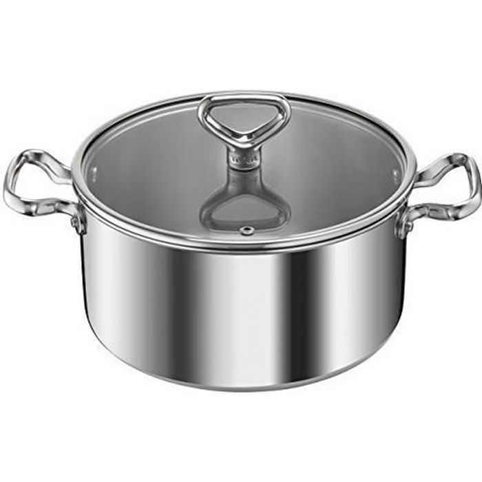 Tefal E4764644 Reserve Collection Triply, Faitout Inox 24 cm 5L + Couvercle, Tous Feux Dont Induction, Gris E4764644
