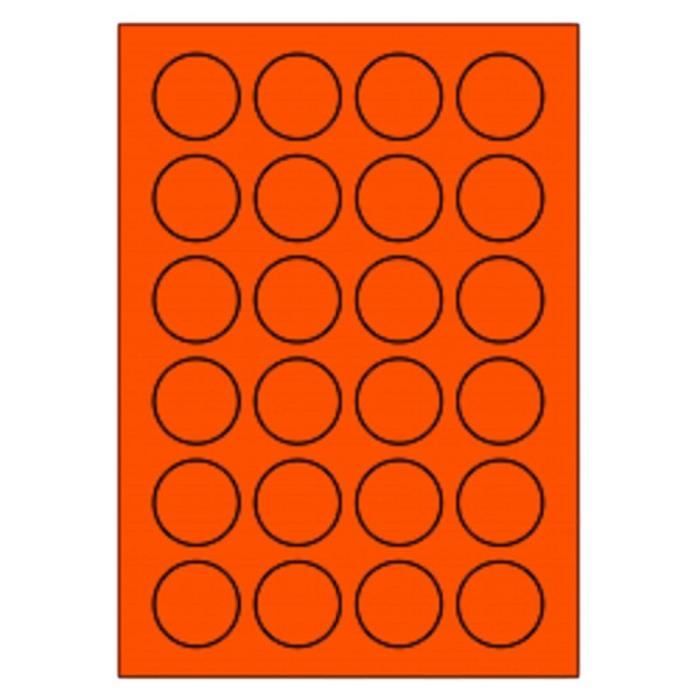 5 planches Étiquette autocollante ronde FLUO ORANGE 40 mm personnalisable toute imprimante planche de 24 Étiquettes adhésive imprime